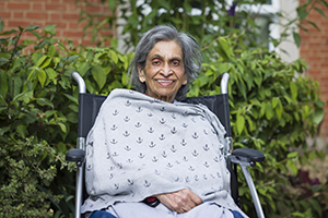 Smiling lady in wheelchair